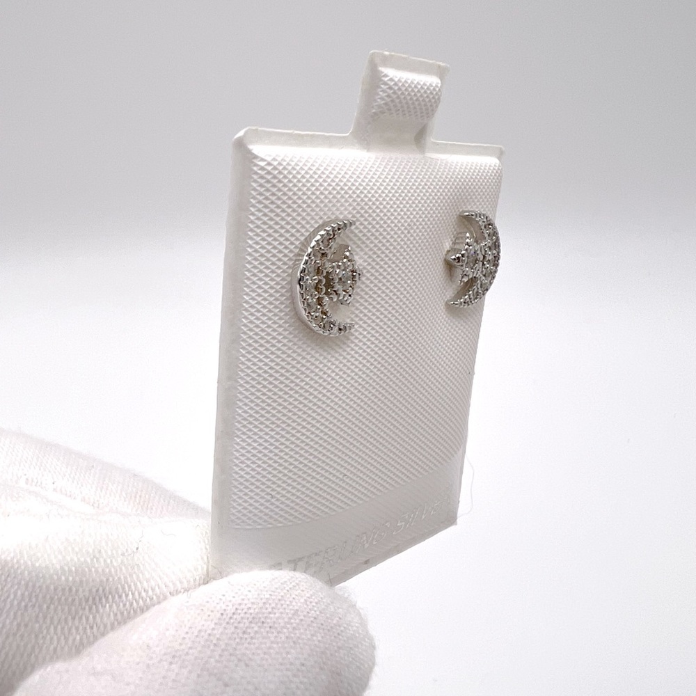 Sterling Silver Moon & Star Earrings - Picture 5 of 14